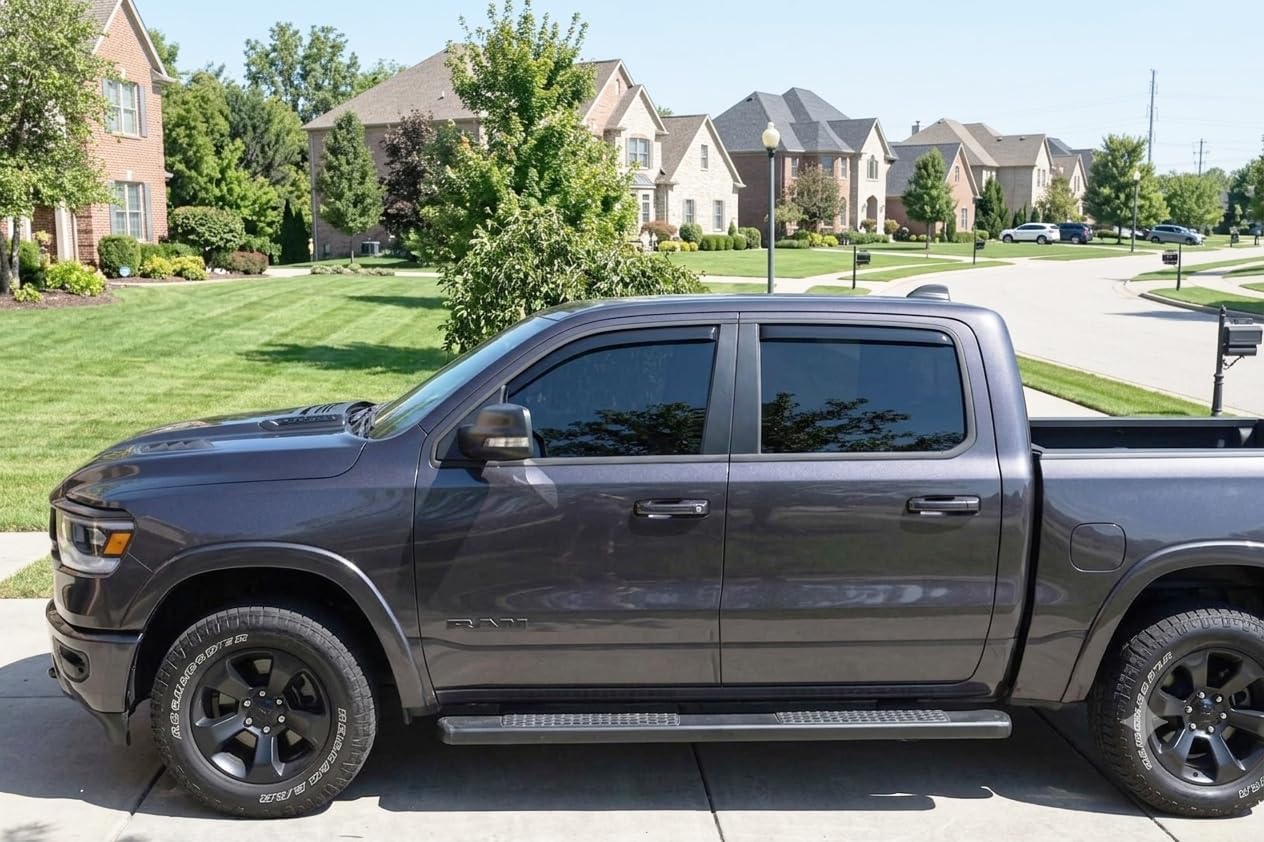 2019-2026 in-Channel Rain Guards for Dodge Ram 1500 Side Window Visor Deflectors Crew Cab Only Tinted Vent Shade Protectors 2020 2021 2022 2023 2024 2025